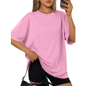 Trendy Queen Womens Oversized Summer T Shirts Plus Size Spring Cute Casual Tops Short Sleeves Fashion Workout Clothes (XX-Small, Pink)