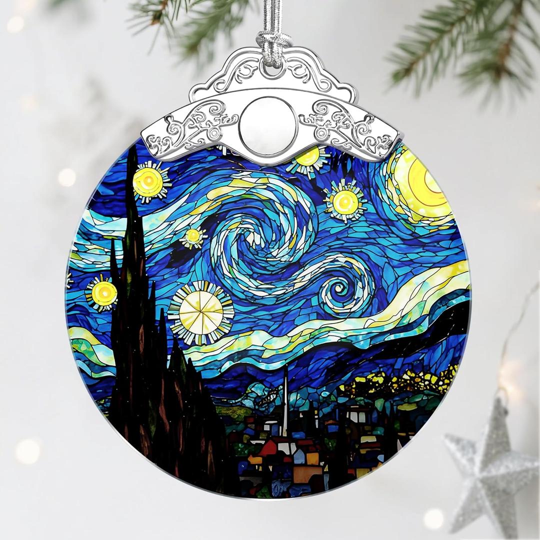 6 x Stained Glass Ornament, Christmas Ornaments, Christmas Decorations for Tree, Holiday Ornament, Gifts for Nature Lovers, Holiday Party Gifts, Gift Ideas & Xmas Gift - Van Gogh Starry Night
