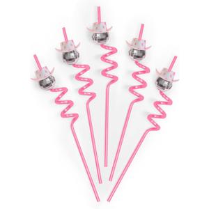 xo, Fetti Disco Cowgirl Pink Reusable Straw Set - 12 pc | Last Disco Bachelorette Decorations, Rodeo Birthday Party Supplies,Space Cowboy Favors