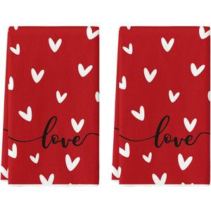 Artoid Mode Red Love Heart Kitchen Towels Dish Towels, 18x26 Inch Wedding Farmhouse Decoration Hand Towels Set of 2
