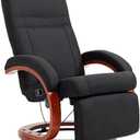 HOMCOM Manual Recliner Chair for Adults, Adjustable Swivel Recliner with Footrest, Padded Arms and Wood Base for Living Room, Black