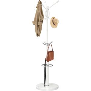 Metal Coat Rack with Natural Marble Base, Coat Rack Stand with 12 Hooks & Umbrella Holder, White Modern Freestanging Coat Racks, Coat Jacket Hanger Tree Stand for Corner Entryway Office