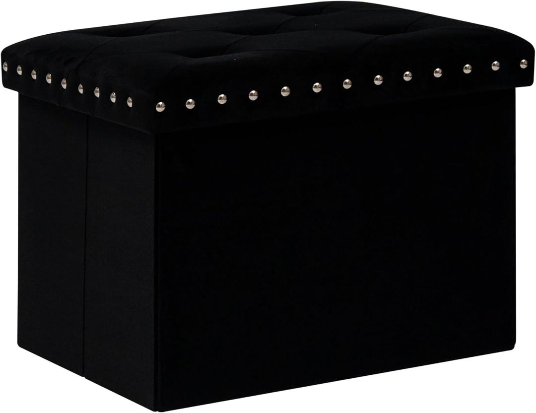 B FSOBEIIALEO Storage Ottoman Cube Folding Tufted Ottomans, Storage Boxes Footrest for Bedroom, Luxury Velvet Fabric 16.5 * 12.6 * 12.6 Inches Black