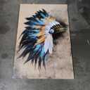 LevvArts Indian Canvas Wall Art Native American Chiefs Headdress Feathered Painting Canvas Print Vintage Home Living Room Gold and Blue Wall Decor Gallery Wrap Ready to Hang 24x36inches