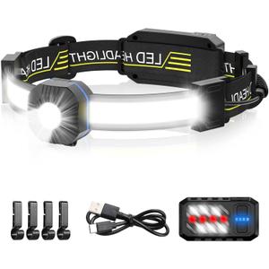 LED Headlamp, 1000lumens 230 Widebeam Headlight, USB Rechargeable HeadLamp with Red Taillight, Lightweight Waterproof Headband Light for Camping Running Hiking, Hard Hat Headlamp