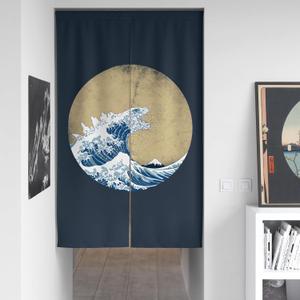SPANKER SPACE Japanese Noren Navy Blue Cool Funny Anime Kraken Hokusai Great Waves Asian Drape Split Doorway Curtain, Hallway Closet Privacy Partition Divider Kitchen Door Dcor, 34"x60"