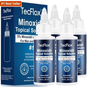 5% Minoxidil for Men Hair with Biotin, Minoxidil for Women,Tecflox Minoxidil Beard Growth Oil, Minoxidil Hair Growth Serum for Men,2-Pack,Total 8Fl Oz for 8 Months, Hair Growth Oil(White)