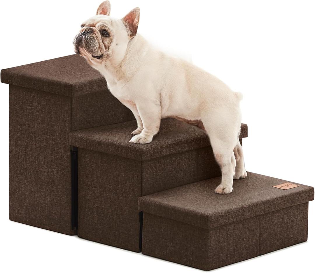 Love's cabin Dog Stairs for High Bed 18" H, Foldable Pet Stairs for Small Medium or Large Dogs Puppy with Storage for Bed or Couch, Cat Dog Steps Ramp with Zip up to 200 lbs, Coffee, 3 Steps (29.5"Dx17"Wx17.7"H)