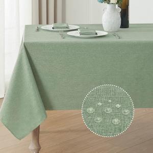 Veblandy Rectangle Tablecloth Linen Textured Waterproof & Stain Resistant Table Cloth Wrinkle Free Decorative Fabric Farmhouse Table Cover for Dining/Party/Buffet/Wedding, 60 x 84 Inch, Sage Green