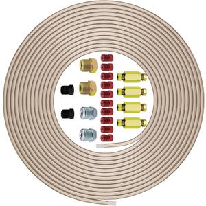 Genuine 3/ 16"ODx25FT Copper Nickel Brake Line Replacement Kit with 16 Nuts & 4 Unions/ Connector – Non-Magnetic Copper Tubing with Fittings for Brake Systems, Easy to bend, Corrosion-Resistant