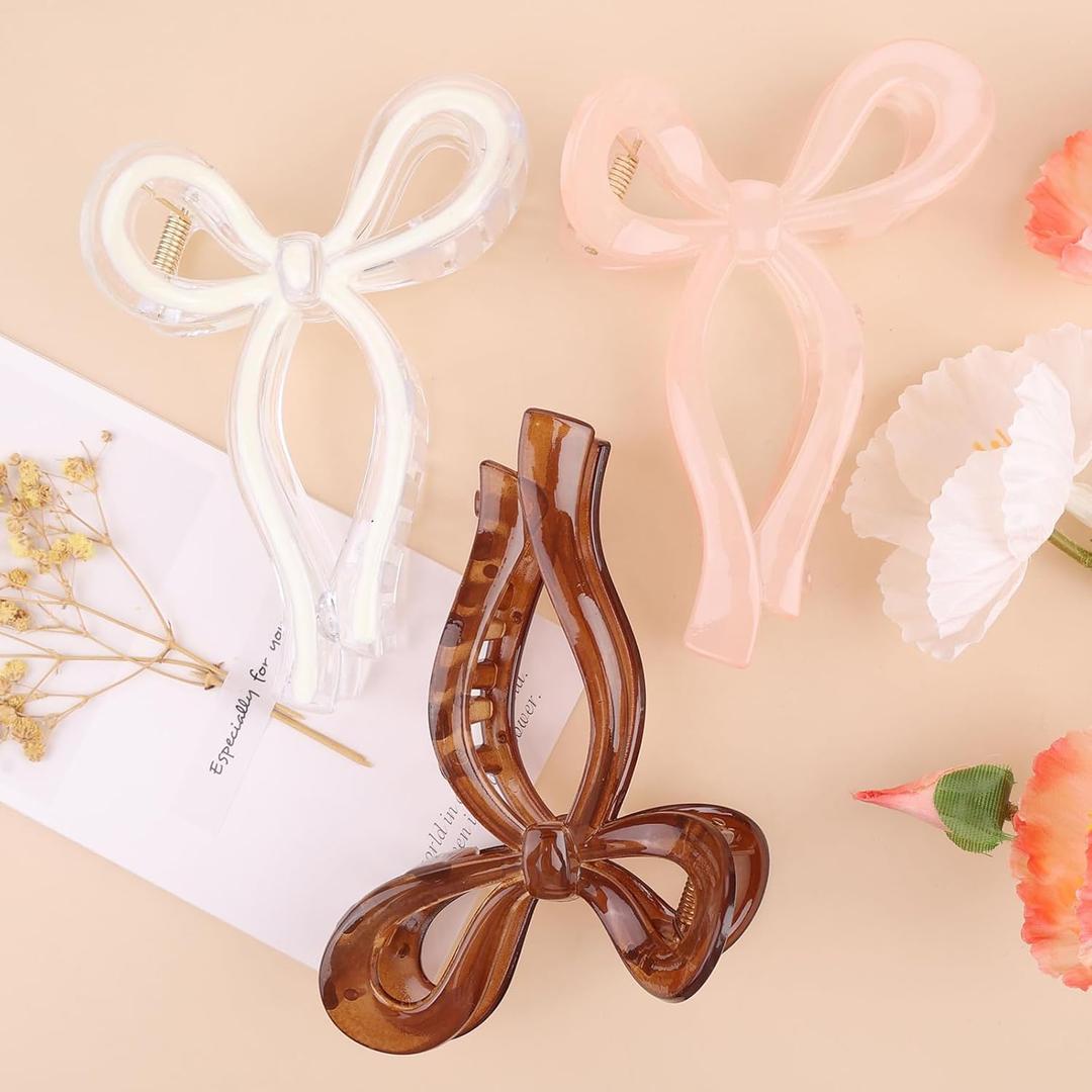 3 Pcs Bow Hair Clips Elegant Hair Claw Butterfly Hair Accessories for Girls Nonslip Butterfly Clips Hair Styling Accessories for Women (3 Pcs-Versatile Style (Large))