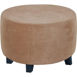 Velvet Round Ottoman Slipcover - Ottoman Covers, Footstool Protector, Storage Stool - Stretch with Elastic Bottom, Real Velvet Plush Fabric (X-Large, Camel)