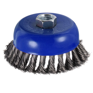 Twisted Knotted Wire Cup Brush for Angle Grinder - [4 Inch] for Paint Stripping Cleaning Rust Duty Abrasive, 5/8 Inch-11 Threaded Arbor, .020 Carbon Steel Wire, Blue