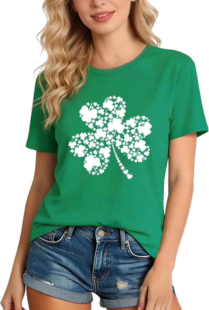 GONOSEED 6Size Shirt+Earrings St Patricks Day Shirt Women St Patricks Day Outfits for Women Shamrock Earrings Accessories (XL)