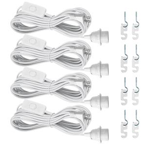 Plug in Pendant Light Cord Kit - 16Ft Light Bulb Socket with Cord E26/E27 Hanging Lantern Lamp Cable with Switch,Socket Rings, 4 Pack, White