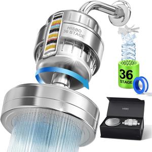 Luxury High Output Filtered Shower Head Set - 36 Stage Advanced Shower head Filter & Hard Water Removes Chlorine for Hard Water,Removes Chlorine,Fluoride, Vitamin C E A Infusion Improves Skin & Hair