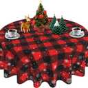 SuQKXCo Winter Snowflake Round Table Cloths Red Black Buffalo Plaid Christmas Tablecloth 60 inch Cover Mat Spill Proof Table Covers for Kitchen Party Dinner Tabletop Decoration