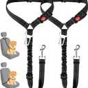 SlowTon Dog Seat Belt for Car, 2 Pack Dog Car Harness Seatbelt Adjustable with Elastic Bungee Buffer, 2 in 1 Pet Car Leash Headrest Restraint Dog Reflective Safety Tether (S, Black, Headrest+Clip)