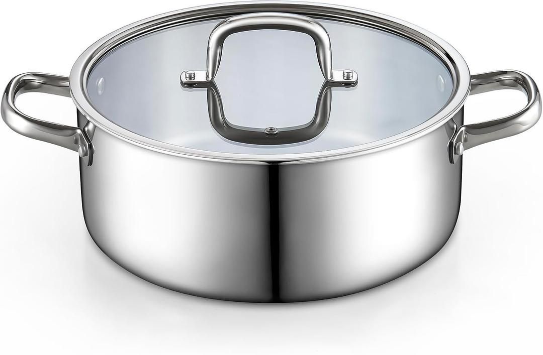 Cook N Home 7 Quart Tri-Ply Clad Stainless Steel Stockpot with Glass Lid