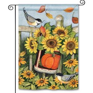 2 x Fall Garden Flags 12x18 Double Sided Outside, Pumpkins Sunflower Autumn Yard Outdoor Flag
