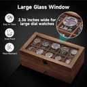 Watch Box with 10 Slots, 2-Tier Watch Case for Large Dial Watches, Watch Display Case with Lid, Removable Watch Pillows, Gifts for Men Women, Watch Organizer with Drawer, Jewelry Box, Walnut