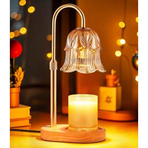 Candle Warmer Lamp Adjustable Timer - Electric Flower Glass Candles Warmers Adjustable Height Dimmable Vintage Base Modern Wax Candles Top Warmers for Small Jar Scented Wax Melts