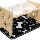 2026 New Elevated Cat Bowls with Food Mat, Adjustable Height & Angle Raised Cat & Dog Bowls Stand for Food and Water, Cat or Small Dog Feeding Station, 2 Ceramic Bowls for Cats and Puppy(Natural Wood)