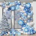 Blue Snowflake Balloon Garland Arch kit-Snowflake Balloon with Silver Blue White Latex Balloons set for Winter Wonderland Holiday Christmas Baby Shower Snow Princess Birthday Party Decorations (Maca Blue White Sliver Metallic Blue)