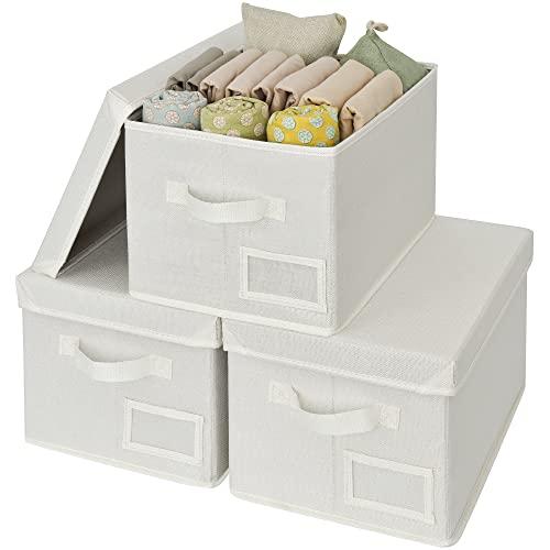 GRANNY SAYS Fabric Storage Bins with Lids, Storage Basket for Clothes, Decorative Storage Boxes, Closet Storage and Organizers, Ivory, 3-Pack