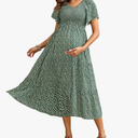 Maternity Dress for Baby Shower - 2025 Photoshoot Pregnancy Summer Midi Casual Flutter Sleeve Dress, Size M