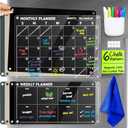 Acrylic Calendar for Fridge - Magnetic Calendar for Refrigerator - 2pc Family Refrigerator Magnetic Dry Erase Planning Board Monthly Weekly - 6 Liquid Chalk Markers & 3 Interchangeable Backgrounds