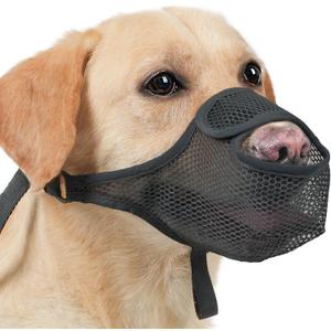 LUCKYPAW Dog Muzzle for Large Medium Small Dogs, Patented Mesh Muzzle to Prevent Biting Chewing Eating, Soft Mouth Guard with Front Opening Design for Drinking Panting(Black, L)