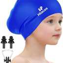 Kids Swim Cap for Girls Boys, 2 Size Silicone Swimming Cap for Long Hair, Waterproof Swim Hats for Toddlers Children Teens to Keep Hair Dry