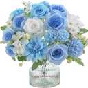 4 Pcs Mixed Artificial Flowers Set, Small Artificial Peony Bouquet Fake Rose Flower Silk Floral Arrangements for Table Centerpiece Home Wedding Party Bridal Decoration(Blue, 2 Bouquets & 2 Stems)
