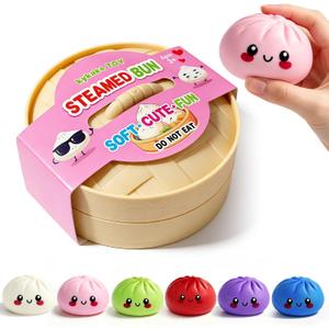 Dumpling Squishies, Dumpling Squishy Mystery Box, Fidget Sensory Toy, Squeeze Dough Ball Stress Relief Hand Toys with Food Steamer, Squishy Toys Mystery Box, 6 Colors Random (2.36in)