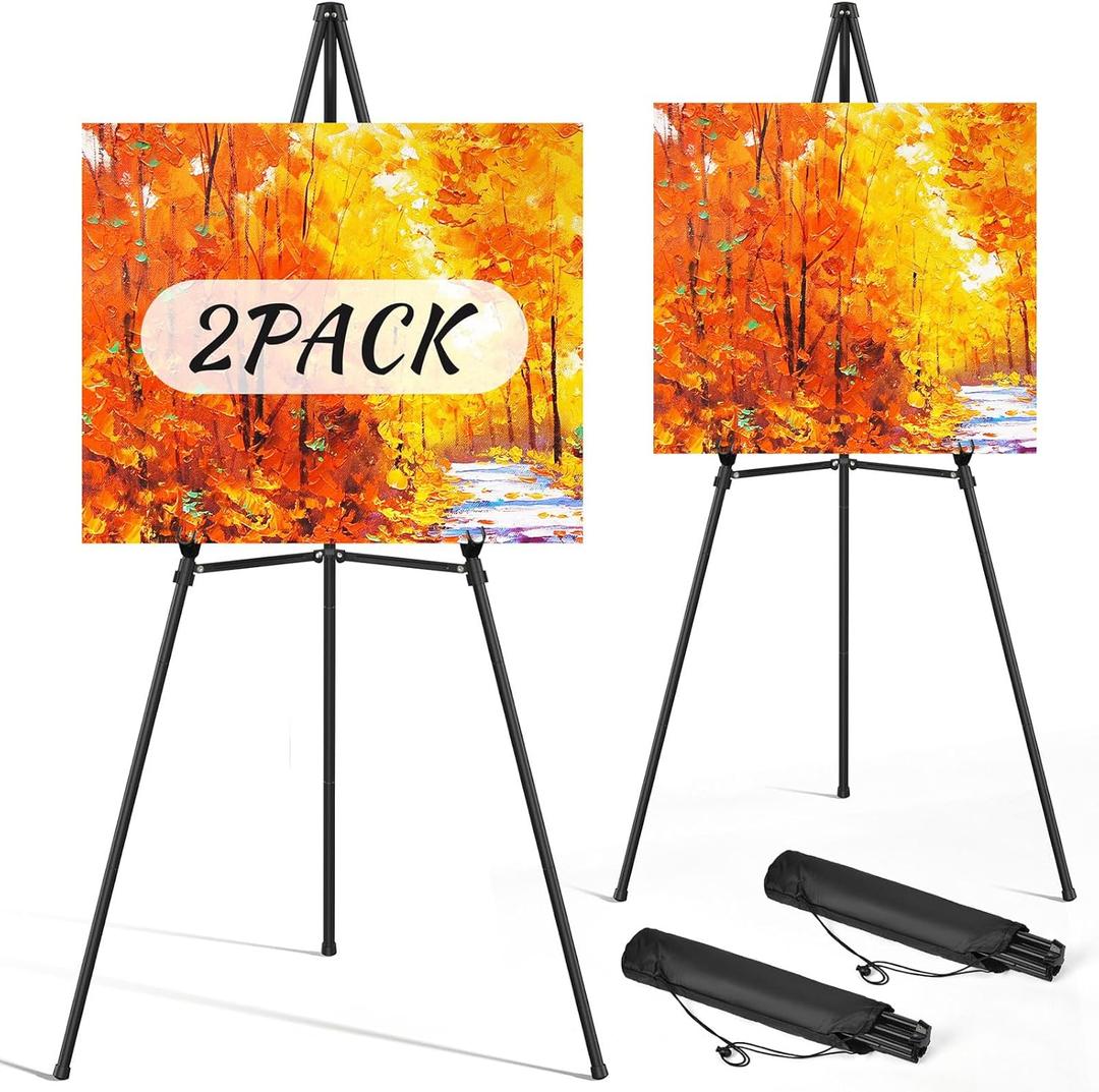 Adiorry Easel Stand for Sign Portable,66" Art Easel Stand for Painting, Adjustable Metal Easels for Display,Wedding Signs, Posters-Black(2 Pack)