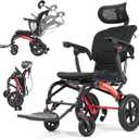 Lightweight Reclining Travel Wheelchair, Folding Transit Transport Wheelchairs for Adults and Seniors Support 265lbs