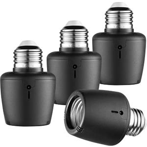 SURAIELEC Light Sensor Socket, Dusk to Dawn Sensor, E26 E27 Light Bulb Socket Adapter, Automatic Photocell Socket for Outdoor Lighting, Porch Light, Post Lamps, Non-Flickering, Black, 4 Pack