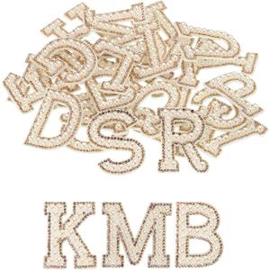 MECCANIXITY Iron on Letter Pearl Letter Patches Rhinestone Gold A-Z Glitter Pearls Rhinestone Alphabet Patches for DIY Clothes Repair Hats Bags Pack of 26