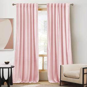 RYB HOME Baby Pink Velvet Curtains 102 inches, Back Tab Soft Fabric Room Darkening Thermal Insulated Luxurious Home Decor Curtains for Living Room Bedroom, W 52" x L 102", 2 Panels Set