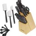 Farberware 22-Piece Never Needs Sharpening Triple Rivet High-Carbon Stainless Steel Knife Block and Kitchen Tool Set, Black, Durable AND Precision Cutlery