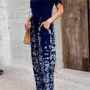 XNC Women's Casual Jumpsuits 2025 Summer Trendy Wrap V Neck Short Sleeve Wide Leg Pants Floral Print Rompers with Pockets (Medium)