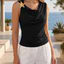 Cicy Bell Womens Going Out Summer Tank Tops Cowl Neck Shirt 2026 Sleeveless Casual Cute Beach Vacation Outfits with Starfish (Black, M)