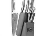 NANFANG BROTHERS 7 Pieces Damascus Kitchen Knife Set, High Carbon Stainless Steel Damascus Steel Chef Knife Set, Stainless Steel Ergonomic Handle for Chef, Knife Block Set for Chopping NF