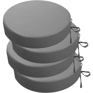 idee-home Outdoor Bistro Chair Cushions, 15x15x 3 Thick Outdoor Round Seat Cushions Set of 4 with Ties, Waterproof Round Patio Furniture for Garden (Medium Grey)