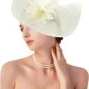 dressfan Derby Fascinator Hats for Women Vintage Church Hats Wedding Tea Party Hair Accessories (Beige)