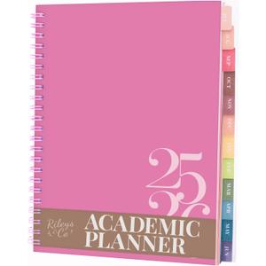 Rileys Academic Planner 2025-2026, Daily, Weekly & Monthly Planner, July 2025 - June 2026, Student Notes Pages, Twin-Wire Binding, Weekly Agenda for School & Work (8 x 6-Inches, Pink, Classic)