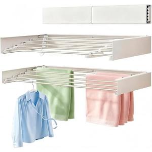 Dometrix Wall Mount Clothes Drying Rack 23", 50lbs Capacity, Foldable White | Hidden Space Saver for Laundry with Wall Template, 5 Stainless Steel Rods, Outdoor and Indoor