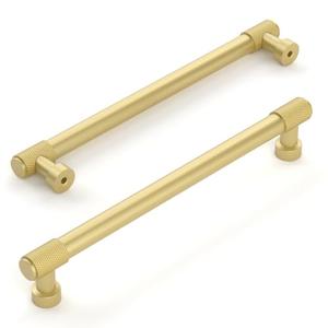 Amerdeco 10 Pack Brushed Gold Knurled Cabinet Pulls 7 Inch(177.8mm) Hole Center Kitchen Cabinet Handles Drawer Pulls Cabinet Hardware ZH0034