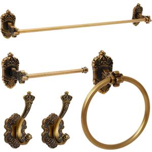 Zonon 5 Pieces Antique Brass Bathroom Hardware Accessories Set Vintage Towel Rack Toilet Paper Holder Towel Ring Robe Hook Wall Mounted for Bathroom Toilet Kitchen(Classic)